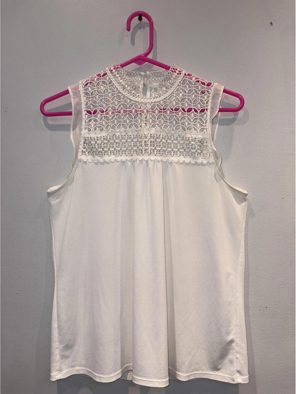 White Sleeveless Top with Lace Detail
